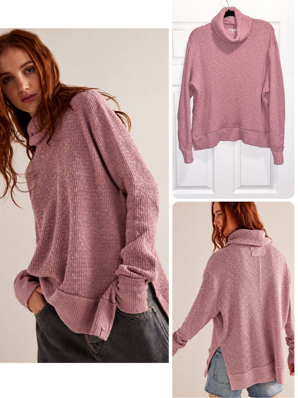 Free People We The Free Tommy Turtleneck Sweater Pink Dusty Rose Size XS X-Small